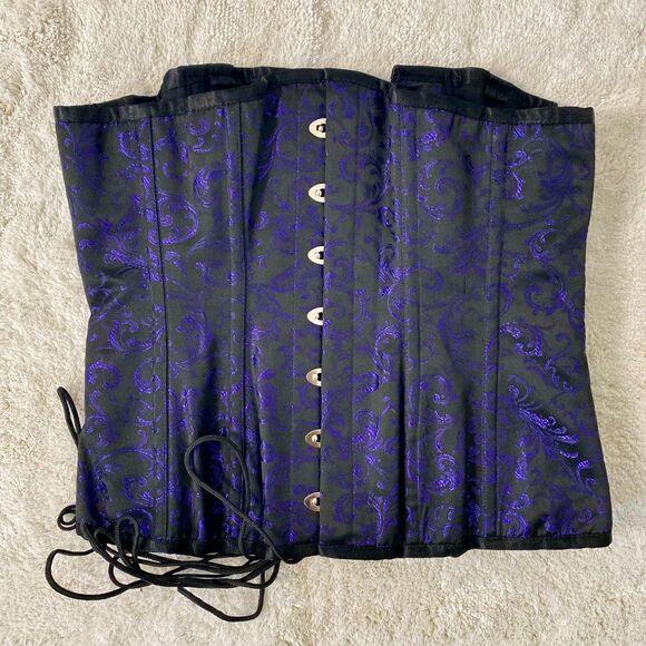 Fiona's Fineries Ethereal Whimsygoth Gothic Black Purple Lace Up Corset Top 30" - Picture 3 of 8